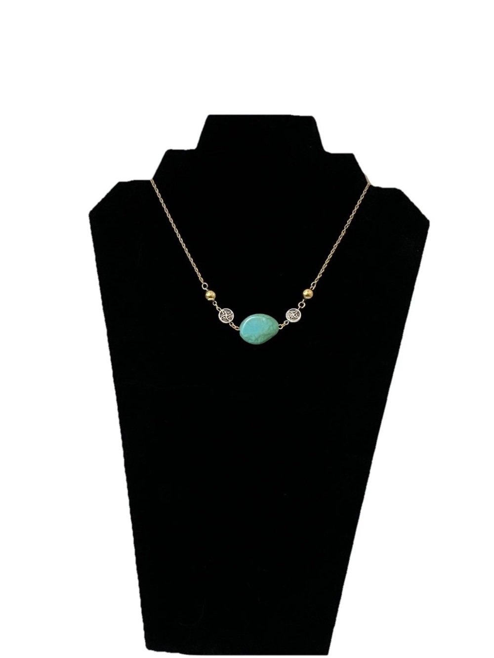 Dainty Faux Turquoise Choker Necklace Gold Tone Boho Artisan Jewelry Avon Chain